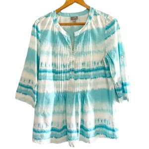 J.Jill cotton blouse tie dye blue and white pin tuck size small